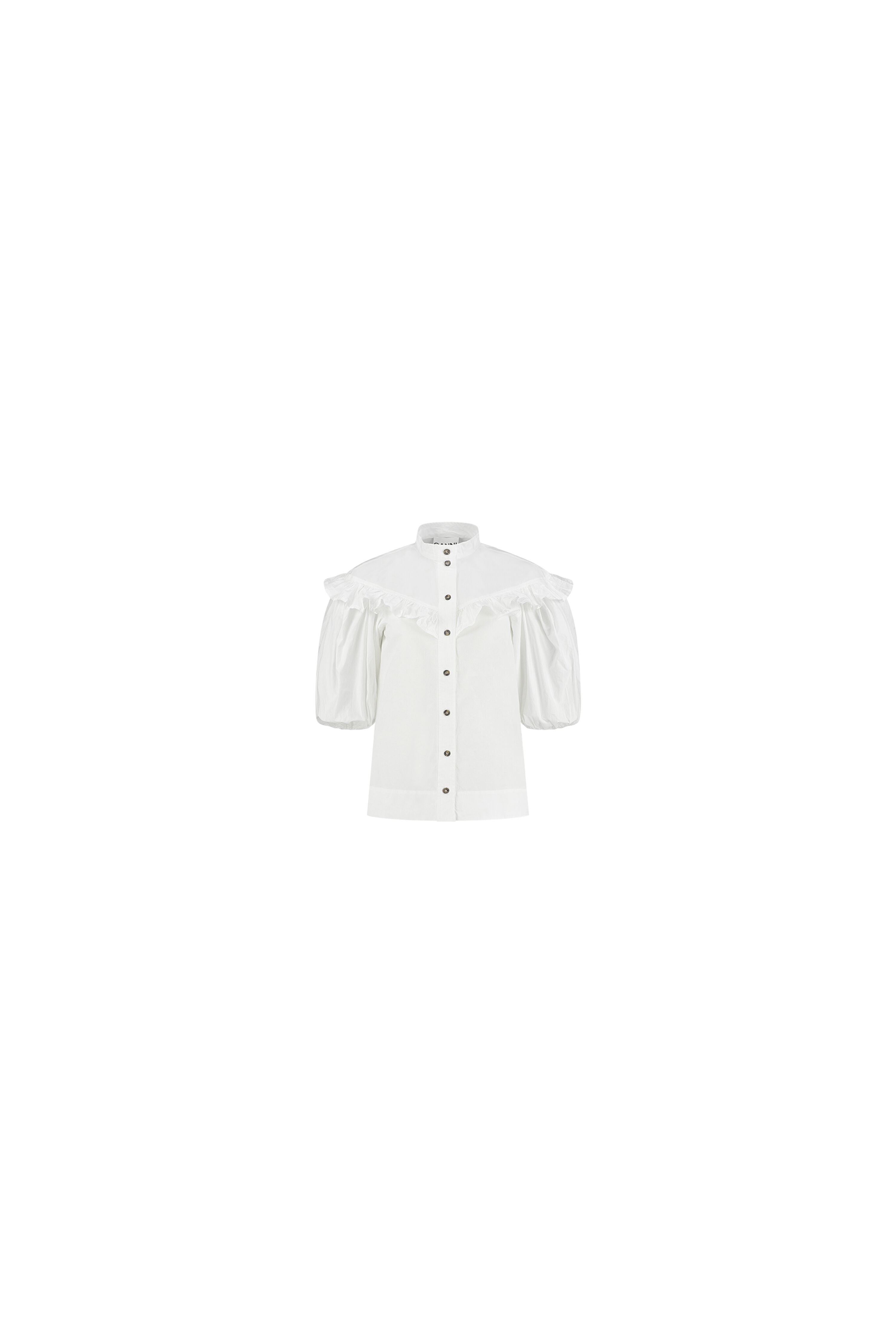 Ganni Cotton Poplin Frill Shirt Bright White - F5820 6180 151 | Bloom ...