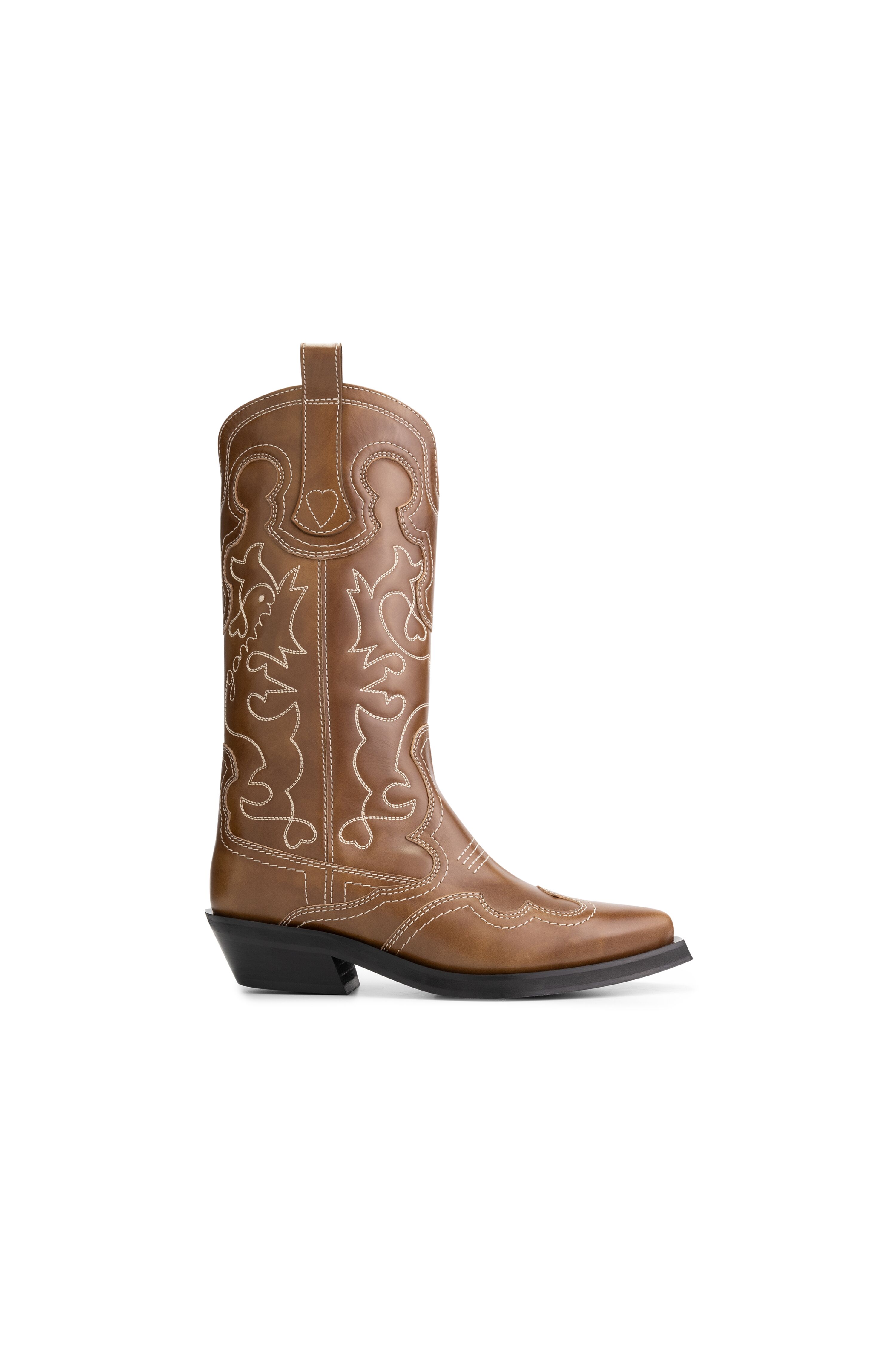 Ganni Boots Mid Shaft Embroidered Western Boot S1861 Tigers Eye | Bloom