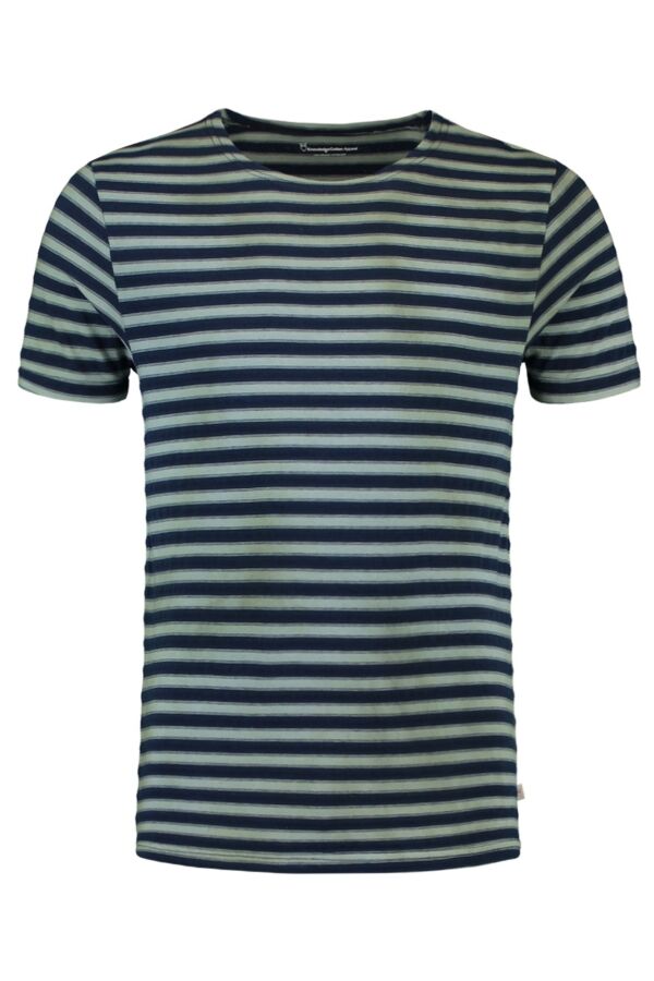 Knowledge Cotton Apparel Yarn Dyed Striped Tee in Total Eclipse - 10278 1001