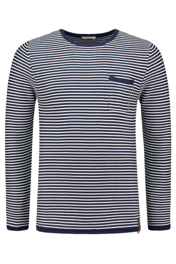Knowledge Cotton Apparel Reverse Striped Round Neck Peacoat - 80214 1091