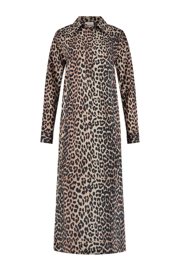 Ganni Printed Cotton Poplin Maxi Dress Leopard - F4567 1944 943 | Bloom ...
