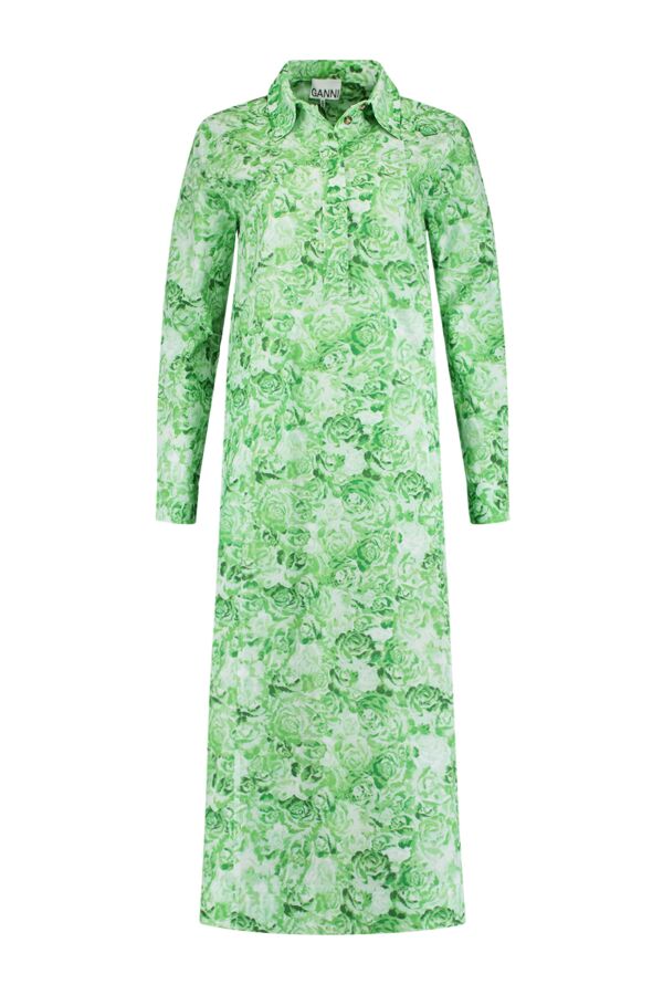 Ganni Printed Cotton Poplin Maxi Dress Island Green - F4567 1944 778 ...