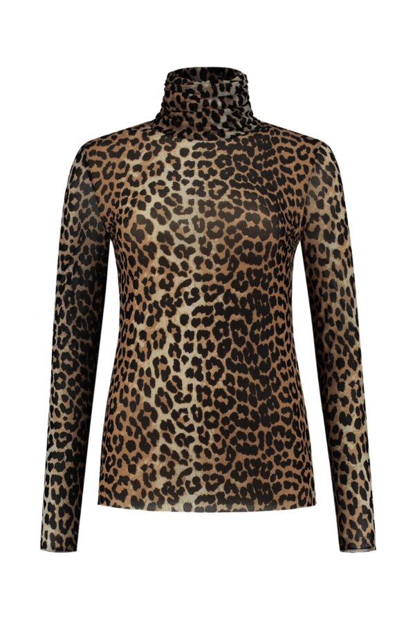 Ganni Printed Mesh Rollneck Top Leopard - T2702 3462 943 | Bloom Fashion