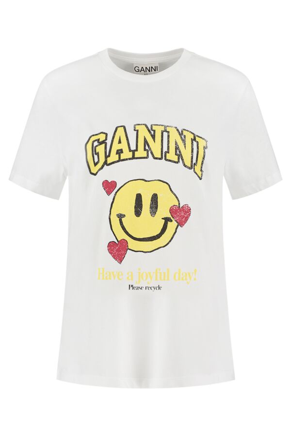 Ganni T-Shirt Bright White T2852 Smiley Love | Bloom Fashion