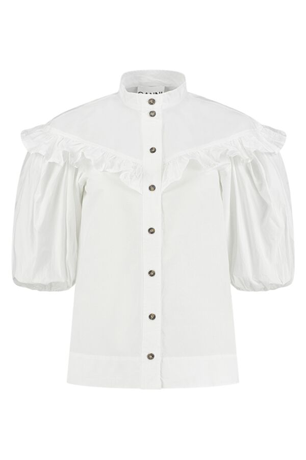 Ganni Cotton Poplin Frill Shirt Bright White - F5820 6180 151 | Bloom ...